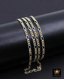 14 K Gold Filled Mixed Metal Figaro Chain, 6.2 mm 925 Sterling Silver Two Tone 3/1, By The Foot CH# 896
