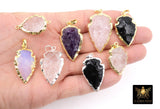 Black Obsidian Arrowhead Charm, Small Gold or Silver Edge Opalite AG 658, Raw Crystal Quartz Arrow Tribal Pendants
