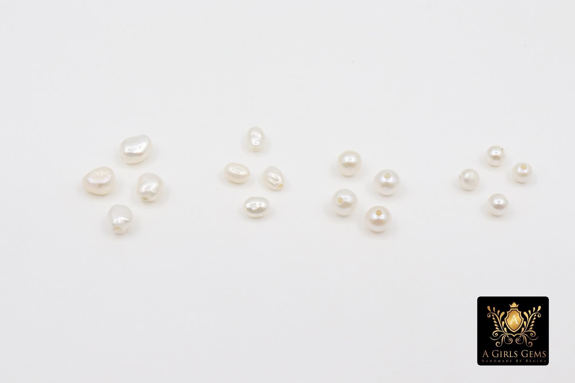 White Freshwater Pearl Big Hole Beads, Round or Oval Loose Beads, Natural Rice Pearl 3 mm 4 mm Beads #3756, 1 mm Drilled Holes, Bead Spacers