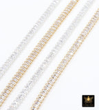 14 K Gold Filled CZ Chain, 3.7 mm 925 Sterling Silver Genuine Baguette Cubic Zirconia CH# 926, By The Foot