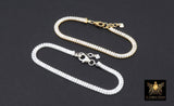 14 K Gold Filled CZ Baguette Chain Bracelet, 925 Sterling Silver Cubic Zirconia 3.7 mm Bracelet, Adjustable Bracelet