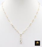 Mixed Metal Paperclip Chain Fob Necklace, 14 K Gold Filled & Sterling Silver, 925 Sterling Silver Swivel Clip Oval Link Necklace