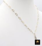 Mixed Metal Paperclip Chain Fob Necklace, 14 K Gold Filled & Sterling Silver, 925 Sterling Silver Swivel Clip Oval Link Necklace