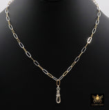 Mixed Metal Paperclip Chain Fob Necklace, 14 K Gold Filled & Sterling Silver, 925 Sterling Silver Swivel Clip Oval Link Necklace, Waterproof