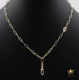 Mixed Metal Paperclip Chain Fob Necklace, 14 K Gold Filled & Sterling Silver, 925 Sterling Silver Swivel Clip Oval Link Necklace