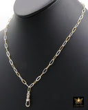 Mixed Metal Paperclip Chain Fob Necklace, 14 K Gold Filled & Sterling Silver, 925 Sterling Silver Swivel Clip Oval Link Necklace, Waterproof