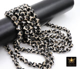 Tibetan Natural Faceted Agate Beads, DZI Agate Black and Beige White Color Beads BS #65, sizes 6 mm 8 mm or 10 mm 15 inch FULL Strands