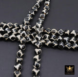 Tibetan Natural Faceted Agate Beads, DZI Agate Black and Beige White Color Beads BS #65, sizes 6 mm 8 mm or 10 mm 15 inch FULL Strands
