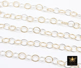 14 K Gold Filled Mixed Metal Rolo Chain, 7.6 mm Oval Drawn Round Chain Links, 6 mm 925 Sterling Silver Oval Chains