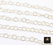 14 K Gold Filled Mixed Metal Rolo Chain, 7.6 mm Oval Drawn CH# 895, 6 mm 925 Sterling Silver Two Tone Oval Chains