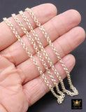 Mixed Metal 14 K Gold Filled Double Rolo Chains, 3.4 mm 925 Sterling Silver CH# 887, By The Foot, Round Circle Cable Links