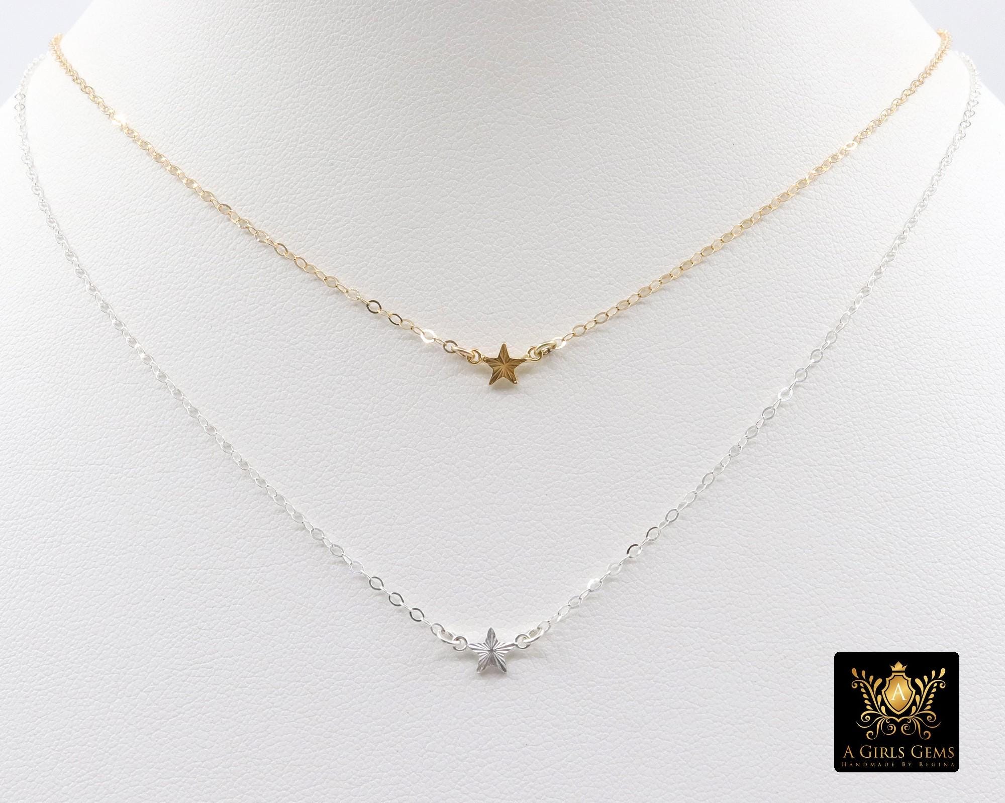 14 K Gold Filled Star Necklace, 925 Sterling Silver Star Everyday Choker, Dainty Minimalist Chain Necklace