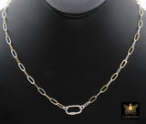 Mixed Metal Paperclip Chain Carabiner Necklace, 14 K Gold Filled & Sterling Silver Screw Clasp,Two Tone Oval Link, Waterproof
