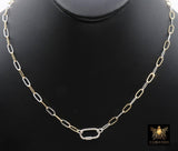 Mixed Metal Paperclip Chain Carabiner Necklace, 14 K Gold Filled & Sterling Silver Screw Clasp,Two Tone Oval Link, Waterproof
