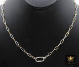 Mixed Metal Paperclip Chain Carabiner Necklace, 14 K Gold Filled & Sterling Silver Screw Clasp,Two Tone Oval Link, Waterproof