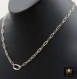 Mixed Metal Paperclip Chain Carabiner Necklace, 14 K Gold Filled & Sterling Silver Screw Clasp,Two Tone Oval Link, Waterproof