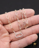 Mixed Metal Paperclip Chain Carabiner Necklace, 14 K Gold Filled & Sterling Silver Screw Clasp,Two Tone Oval Link, Waterproof