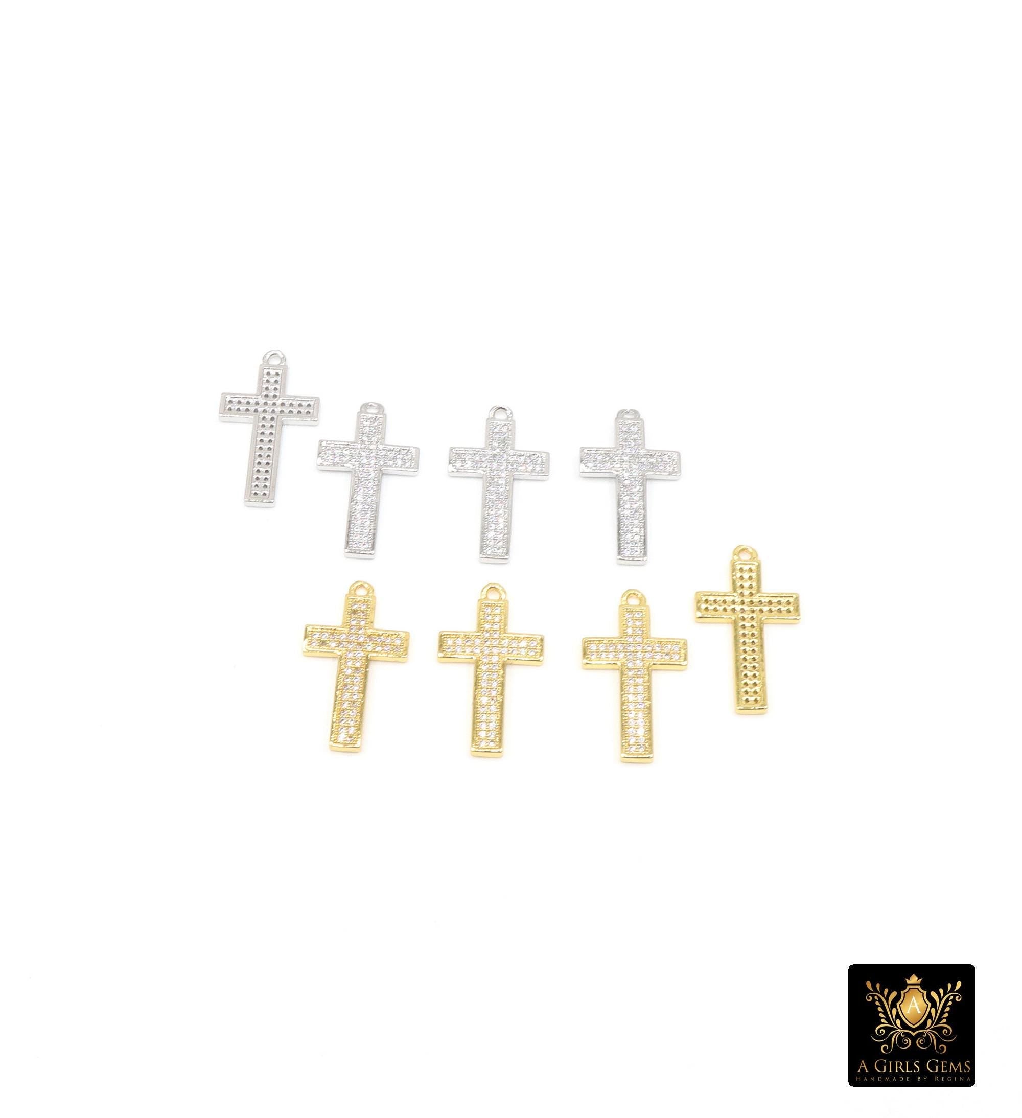 Gold CZ Pave Cross Charms, Silver Cross Charms for Bracelet or Necklace, Cubic Zirconia Charms