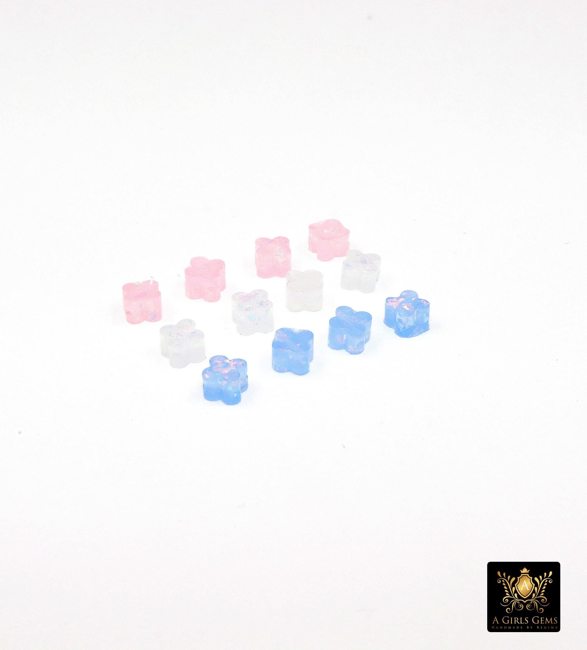 Clover 6 mm Beads, Pink Blue or White Opalite Small Dainty Quatrefoil Beads # 3675, 1 mm Side to Side Holes