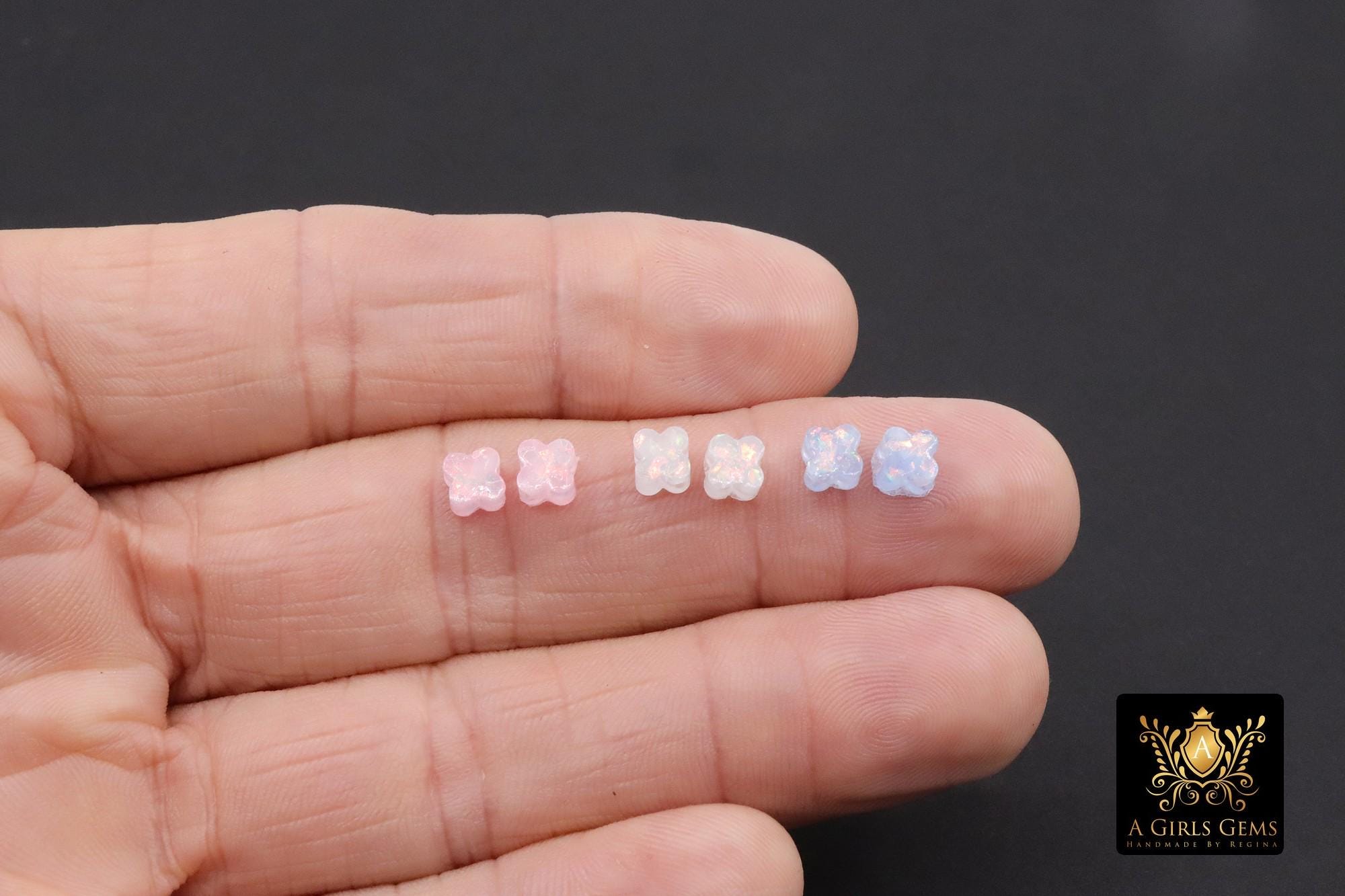 Clover 6 mm Beads, Pink Blue or White Opalite Small Dainty Quatrefoil Beads # 3675, 1 mm Side to Side Holes