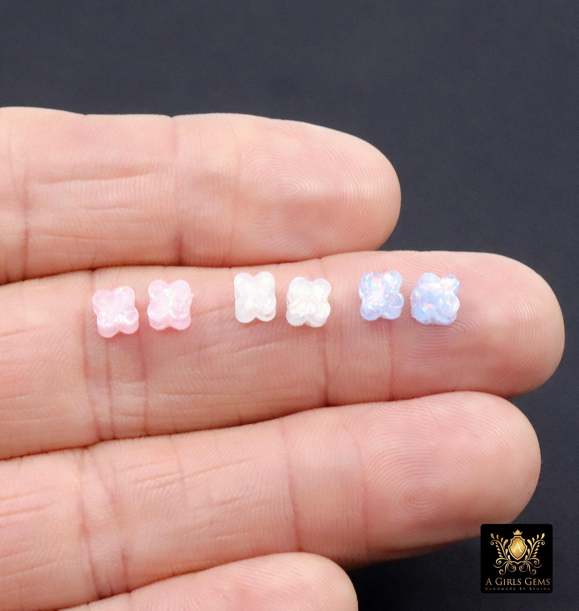 Clover 6 mm Beads, Pink Blue or White Opalite Small Dainty Quatrefoil Beads # 489, 1 mm Side to Side Holes