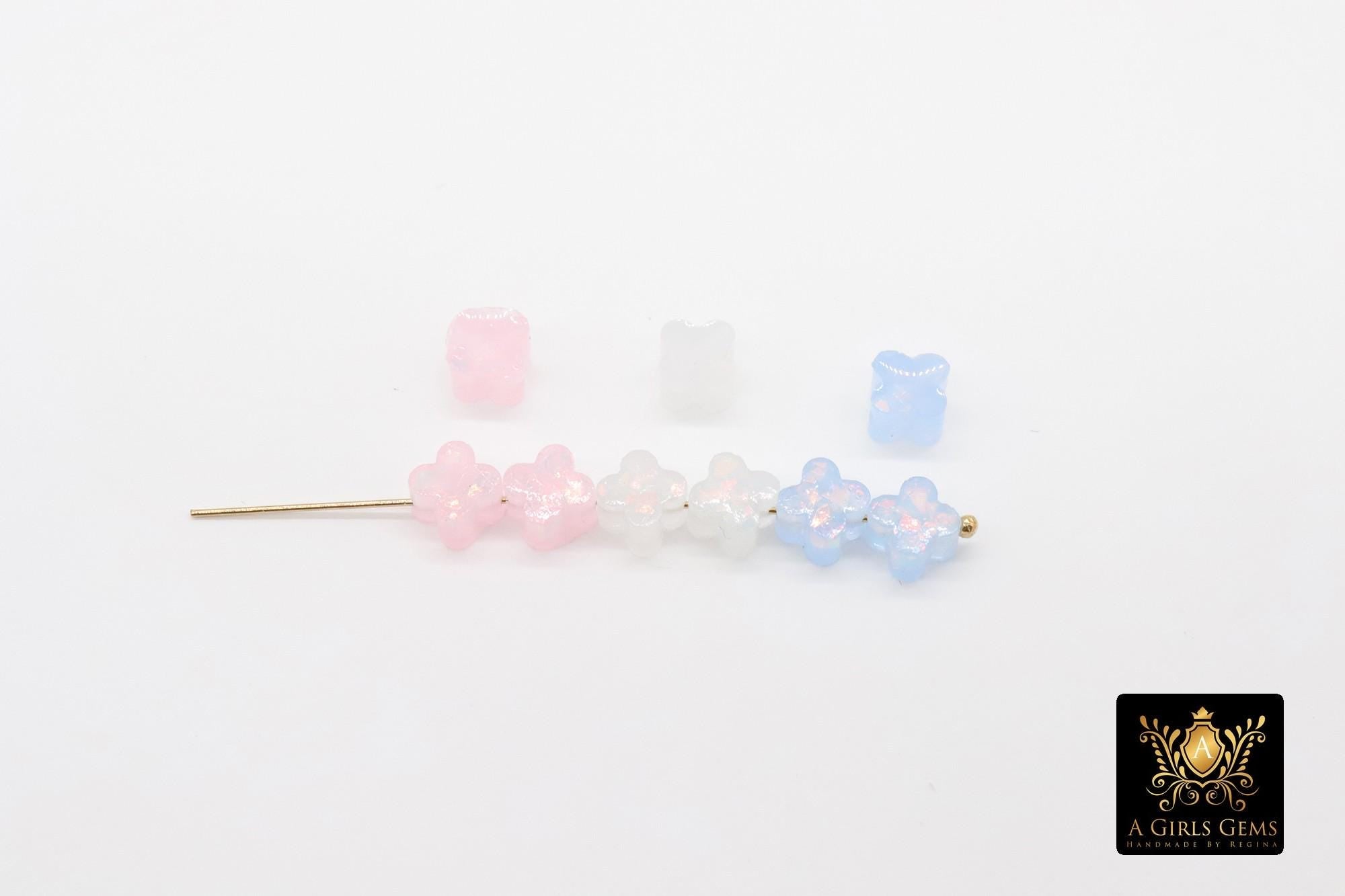 Clover 6 mm Beads, Pink Blue or White Opalite Small Dainty Quatrefoil Beads # 489, 1 mm Side to Side Holes