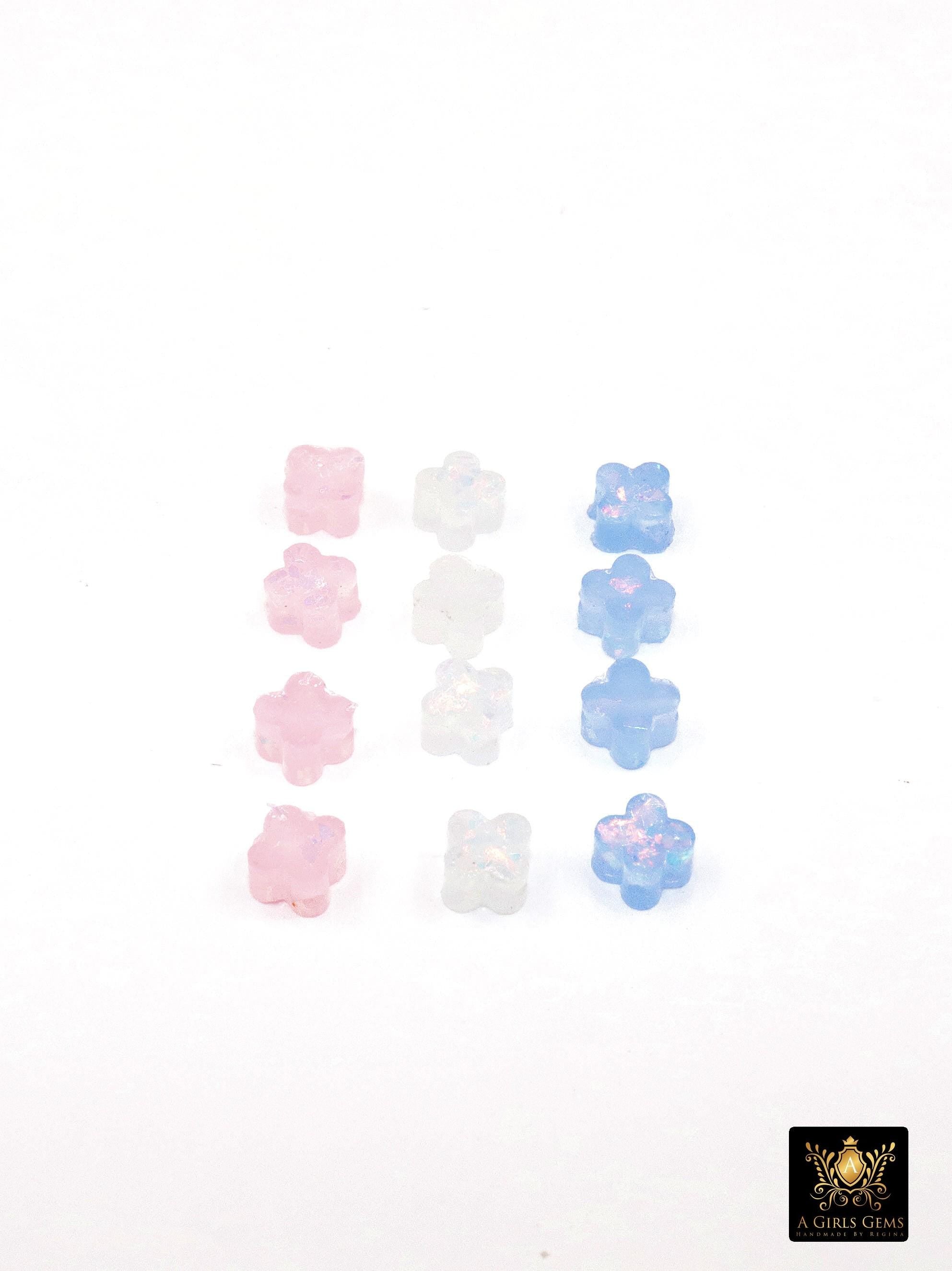 Clover 6 mm Beads, Pink Blue or White Opalite Small Dainty Quatrefoil Beads # 489, Side to Side Holes, Quatrafoil Beads