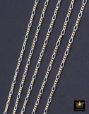 14 K Gold Filled Mixed Metal Figaro Chain, 6.2 mm 925 Sterling Silver Two Tone 3/1, By The Foot CH# 896