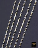 14 K Gold Filled Mixed Metal Figaro Chain, 6.2 mm 925 Sterling Silver Two Tone 3/1, By The Foot CH# 896
