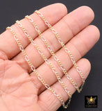 14 K Gold Filled Mixed Metal Figaro Chain, 6.2 mm 925 Sterling Silver Two Tone 3/1, By The Foot CH# 896