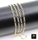 14 K Gold Filled Mixed Metal Figaro Chain, 6.2 mm 925 Sterling Silver Two Tone 3/1, By The Foot CH# 896