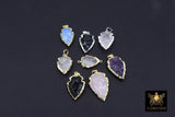 Black Obsidian Arrowhead Charm, Small Gold or Silver Edge Opalite AG 658, Raw Crystal Quartz Arrow Tribal Pendants