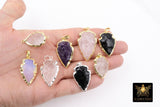 Black Obsidian Arrowhead Charm, Small Gold or Silver Edge Opalite AG  658, Raw Crystal Quartz Arrow Tribal Pendants