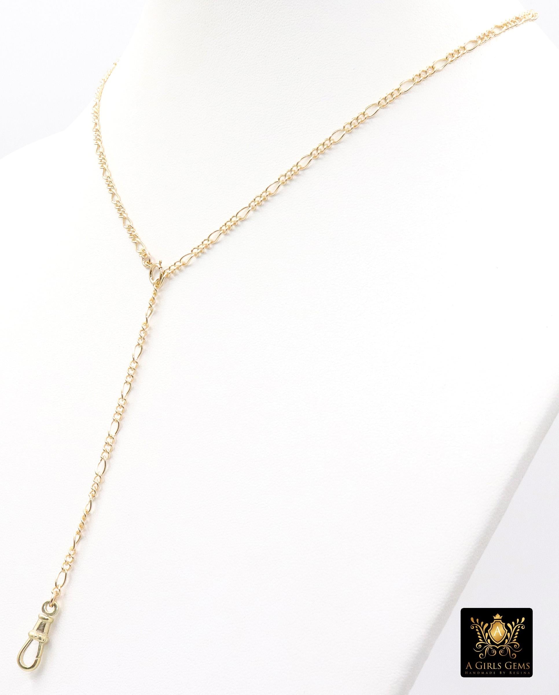 14 K Gold Filled Swivel Fob Bar Necklace, 925 Sterling Silver Figaro Chain Adjustable Lariat Choker, Figaro Charm Necklace