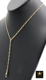 14 K Gold Filled Swivel Fob Bar Necklace, 925 Sterling Silver Figaro Chain Adjustable Lariat Choker, Double Clasp Charm Necklace