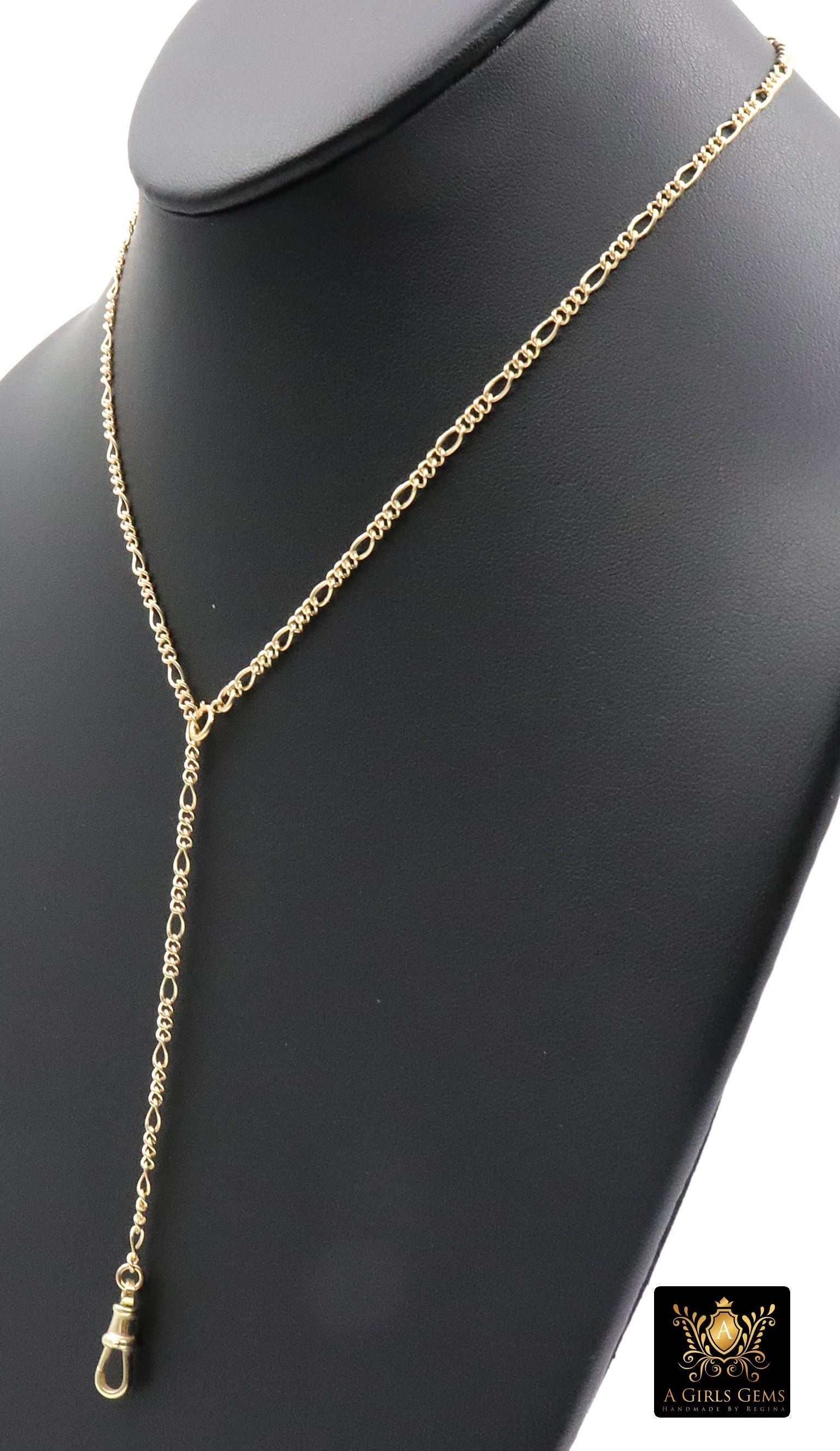 14 K Gold Filled Swivel Fob Bar Necklace, 925 Sterling Silver Figaro Chain Adjustable Lariat Choker, Figaro Charm Necklace