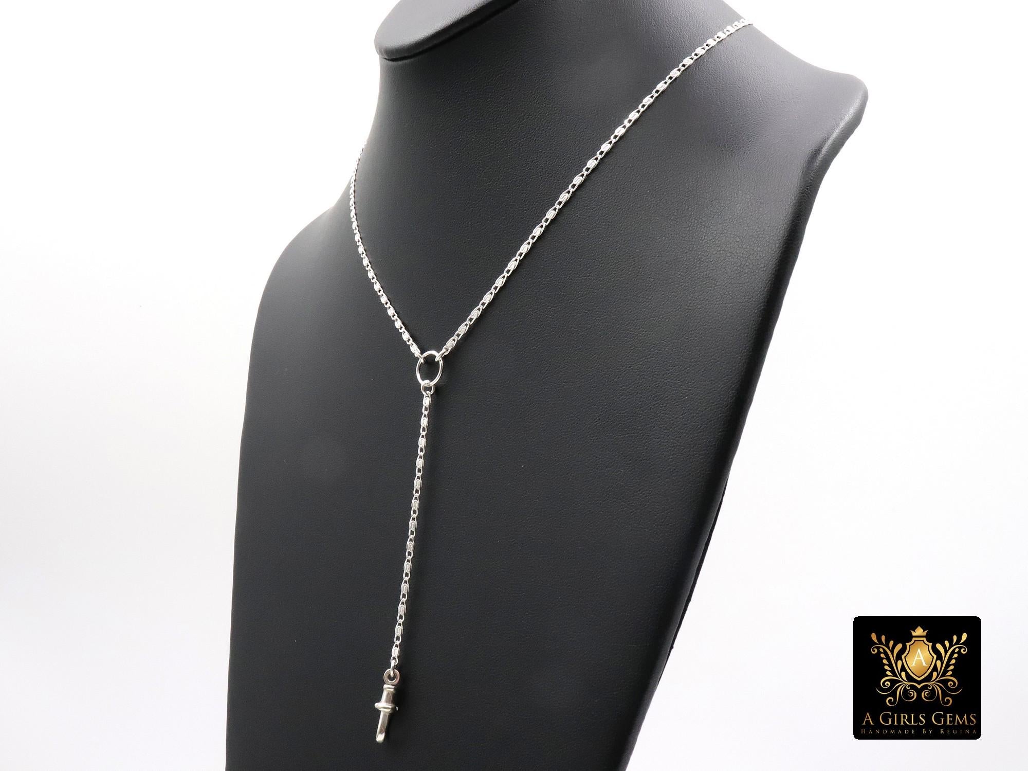 925 Sterling Silver Swivel Fob Bar Necklace, Silver Scroll Bar Chain Lariat Choker, Lumachina Charm Necklace