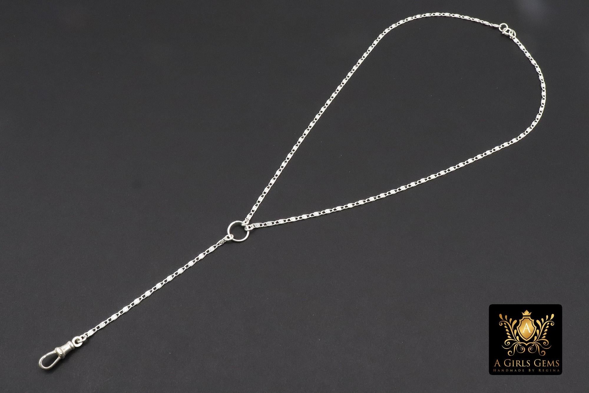 925 Sterling Silver Swivel Fob Bar Necklace, Silver Scroll Bar Chain Lariat Choker, Lumachina Charm Necklace