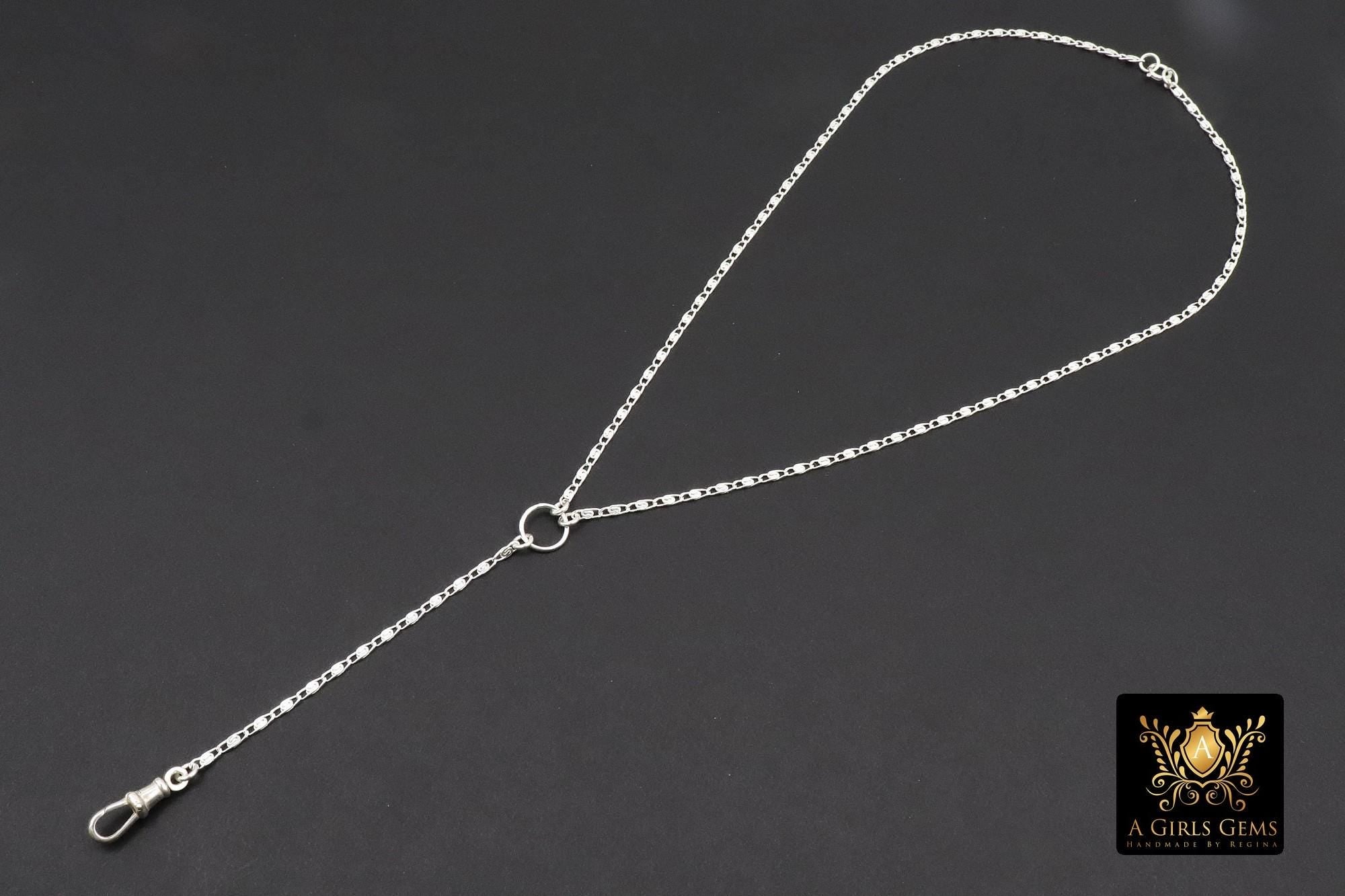 925 Sterling Silver Swivel Fob Bar Necklace, Silver Scroll Bar Chain Lariat Choker, Lumachina Charm Necklace