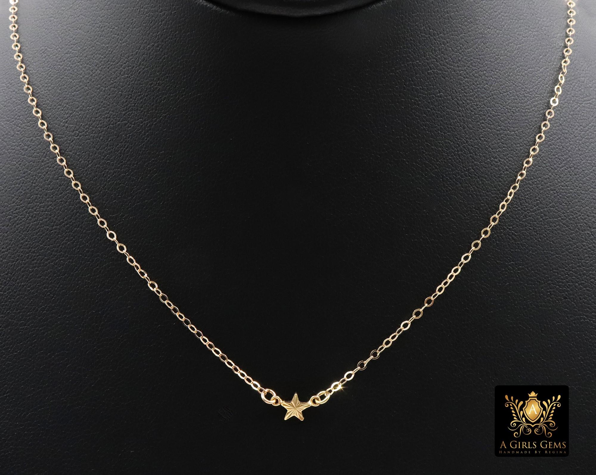 14 K Gold Filled Star Necklace, 925 Sterling Silver Star Everyday Choker, Dainty Minimalist Chain Necklace