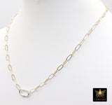 Mixed Metal Paperclip Chain Carabiner Necklace, 14 K Gold Filled & Sterling Silver Screw Clasp,Two Tone Oval Link, Waterproof