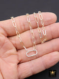 Mixed Metal Paperclip Chain Carabiner Necklace, 14 K Gold Filled & Sterling Silver Screw Clasp,Two Tone Oval Link, Waterproof