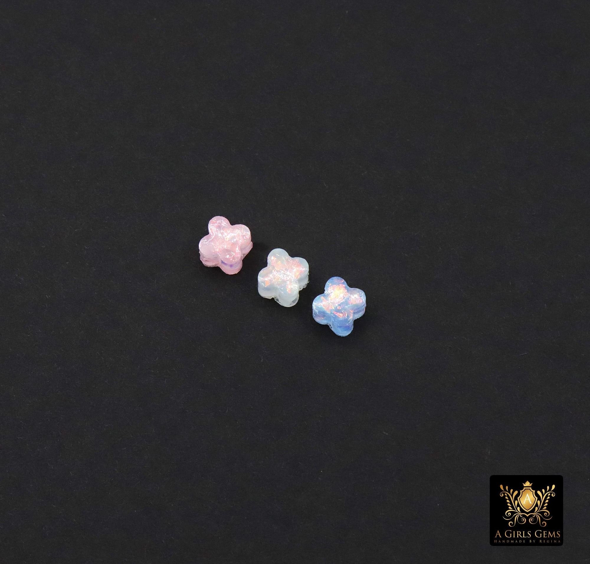 Clover 6 mm Beads, Pink Blue or White Opalite Small Dainty Quatrefoil Beads # 489, Side to Side Holes, Quatrafoil Beads