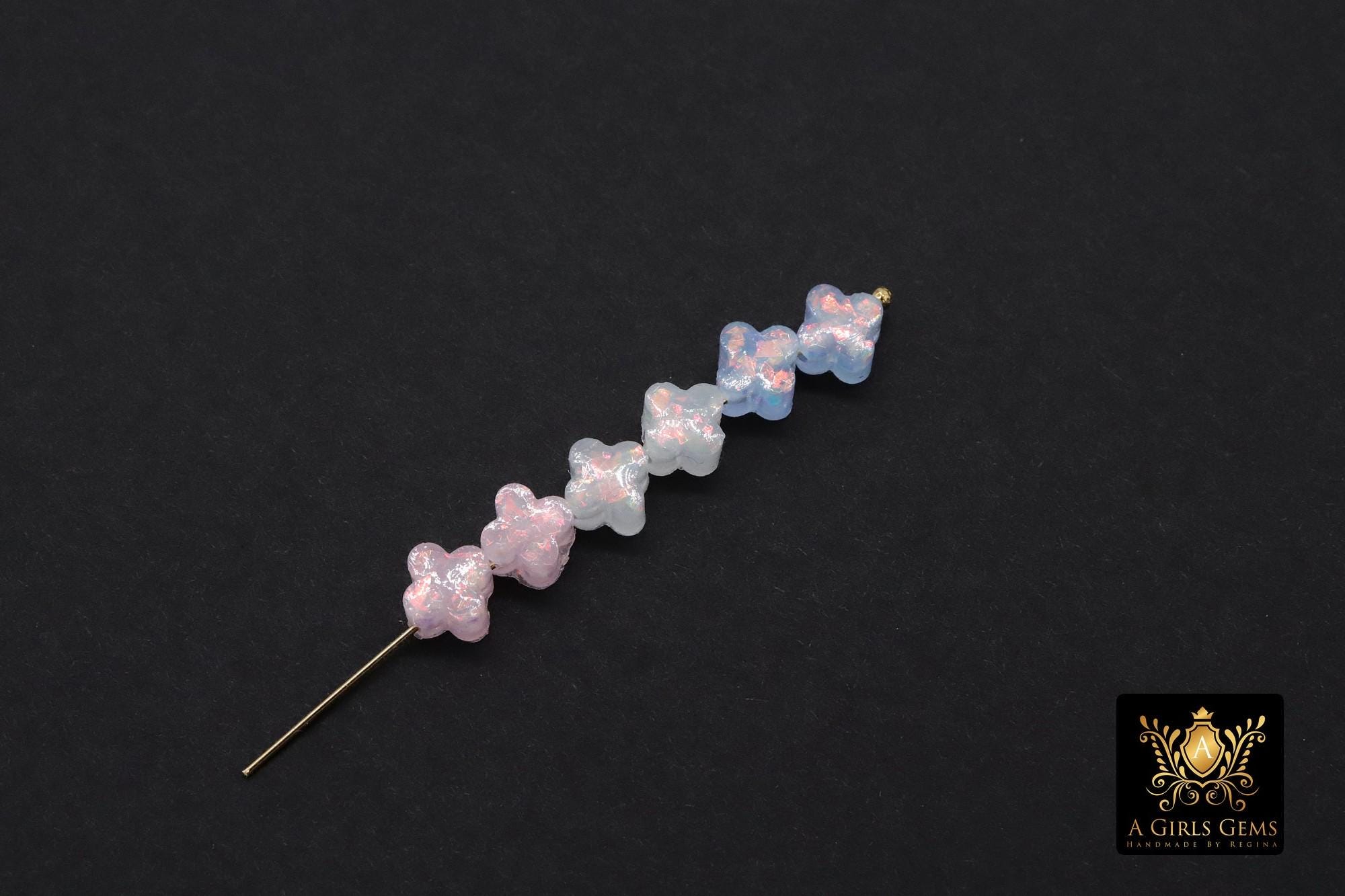 Clover 6 mm Beads, Pink Blue or White Opalite Small Dainty Quatrefoil Beads # 489, Side to Side Holes, Quatrafoil Beads