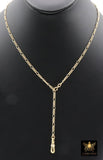 14 K Gold Filled Swivel Fob Bar Necklace, 925 Sterling Silver Figaro Chain Adjustable Lariat Choker, Figaro Charm Necklace