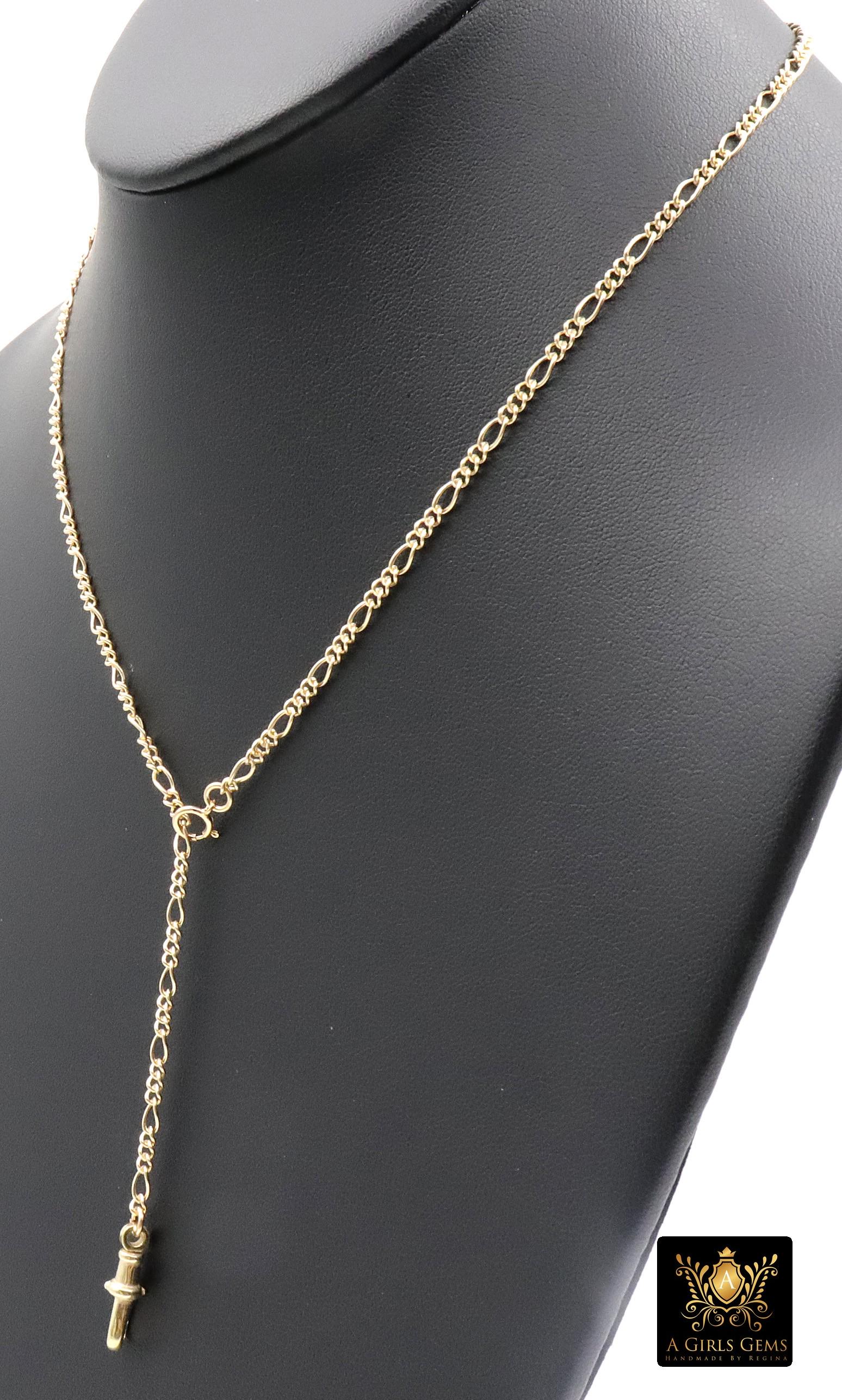 14 K Gold Filled Swivel Fob Bar Necklace, 925 Sterling Silver Figaro Chain Adjustable Lariat Choker, Figaro Charm Necklace