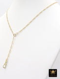 925 Sterling Silver Swivel Fob Figaro Necklace, 14 K Gold Filled Double Charms Chain Adjustable Lariat Choker, Figaro Charm Necklace