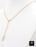 14 K Gold Filled Swivel Fob Bar Necklace, 925 Sterling Silver Figaro Chain Adjustable Lariat Choker, Figaro Charm Necklace
