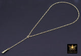 925 Sterling Silver Swivel Fob Figaro Necklace, 14 K Gold Filled Double Charms Chain Adjustable Lariat Choker, Figaro Charm Necklace