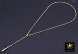 925 Sterling Silver Swivel Fob Figaro Necklace, 14 K Gold Filled Double Charms Chain Adjustable Lariat Choker, Figaro Charm Necklace